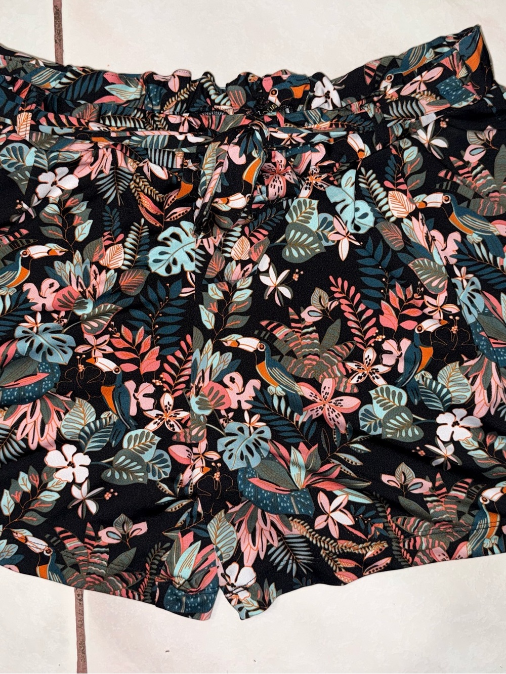 Floral Tropical Print Women’s Shorts - Black with Pink & Teal